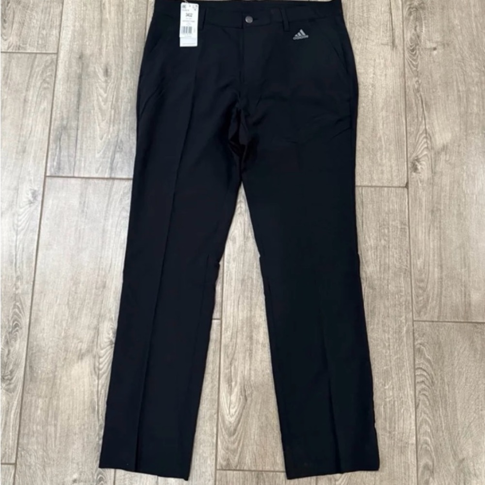 Brand New Adidas Men’s Black Golf Pants Size 34x32 Three Stripes (GU2676)
